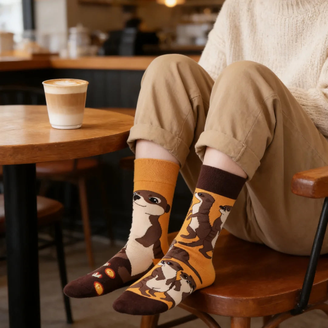 Cotton Blend Mid Calf Weasel Pattern Unisex Casual Socks