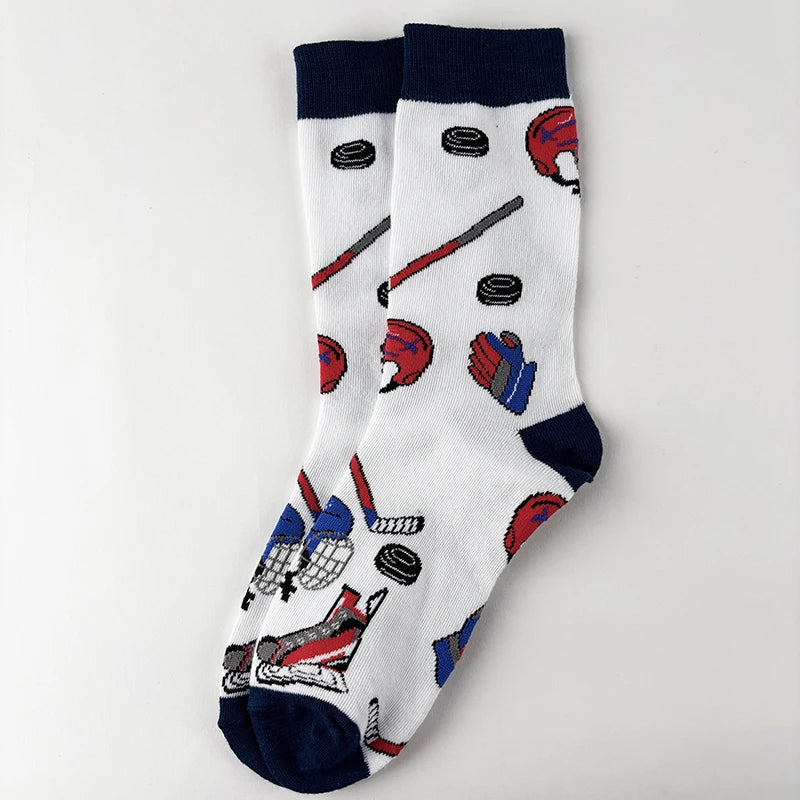 Polyester Blend Ice Hockey Pattern Mid Calf Socks - 5