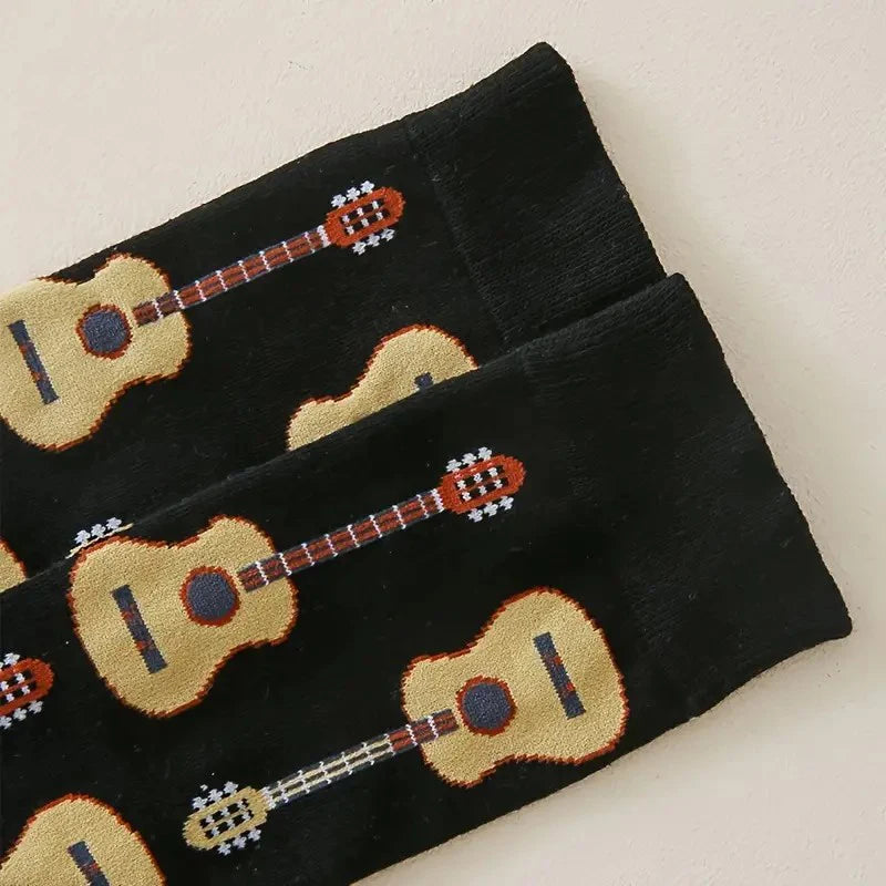 Polyester Guitar Pattern Mid Tube Casual Socks