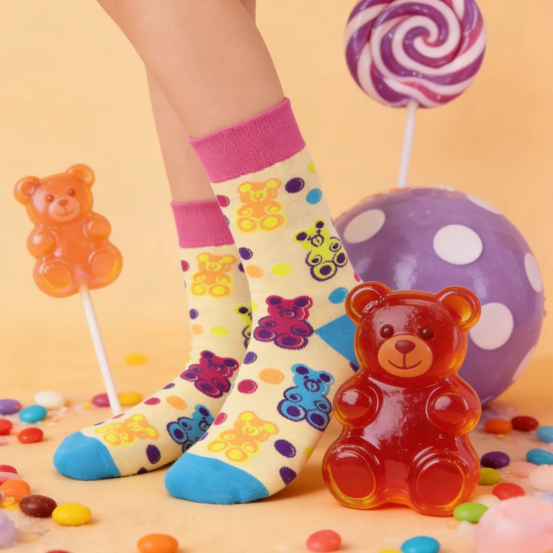 Cotton Blend Bear Pattern Casual Mid Calf Socks - 1