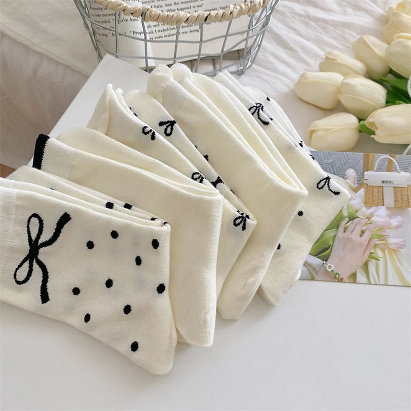 Polyester Elastane Bow Tie Casual Middle Tube Socks - 6