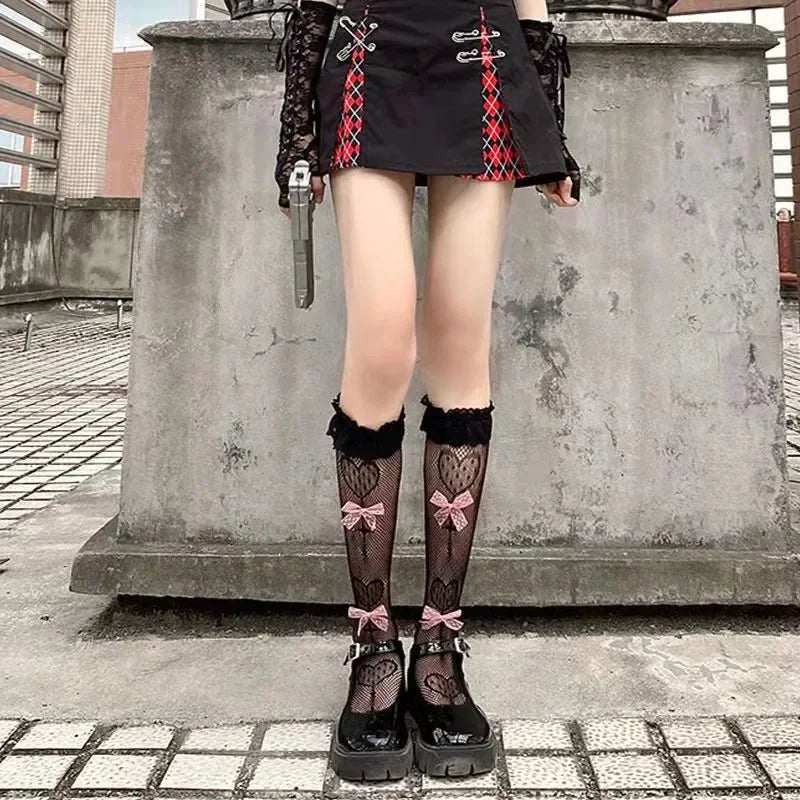 Nylon Cross Print Gothic Lolita Fishnet Tights