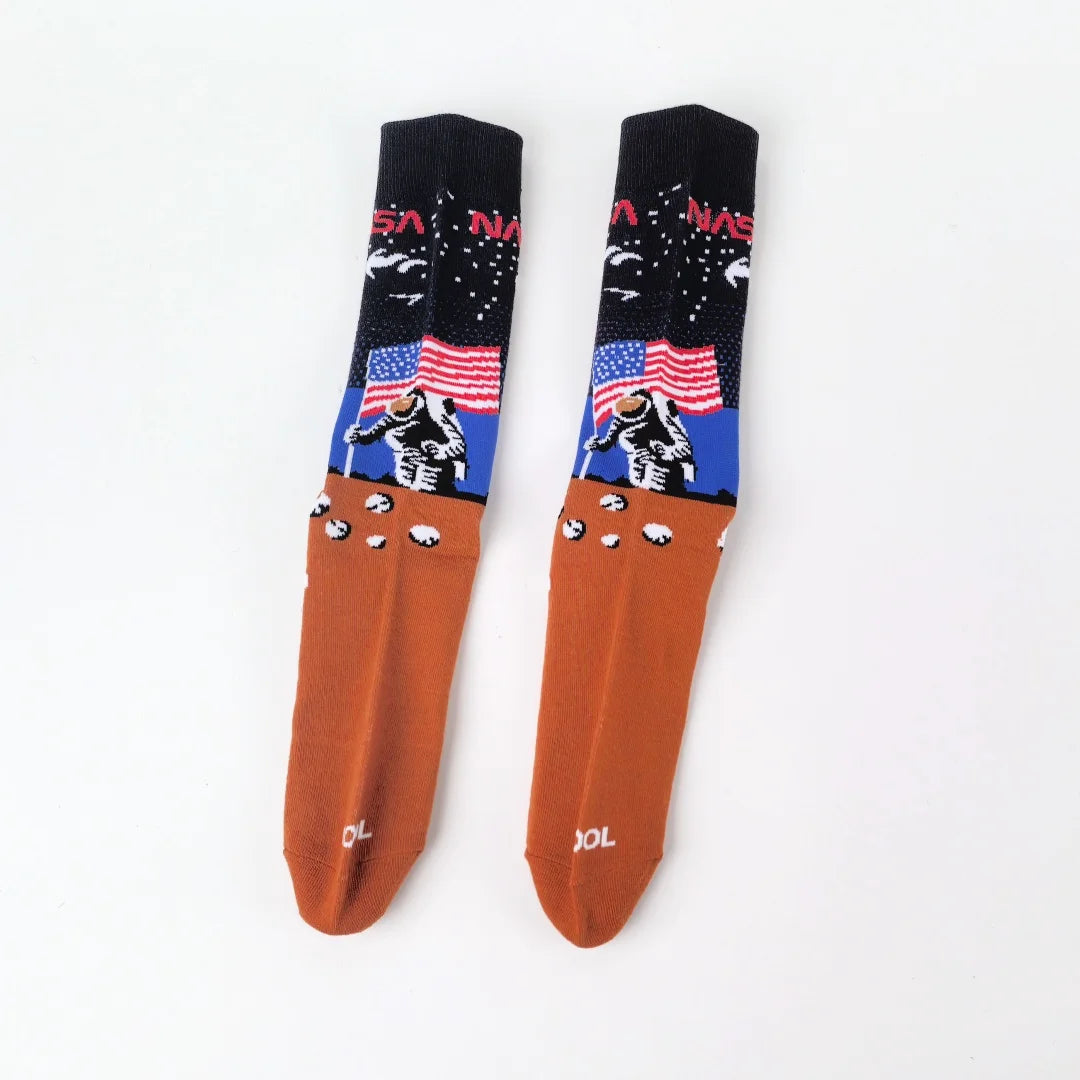 Cotton Blend Space Exploration Mid Calf Crew Socks - 8