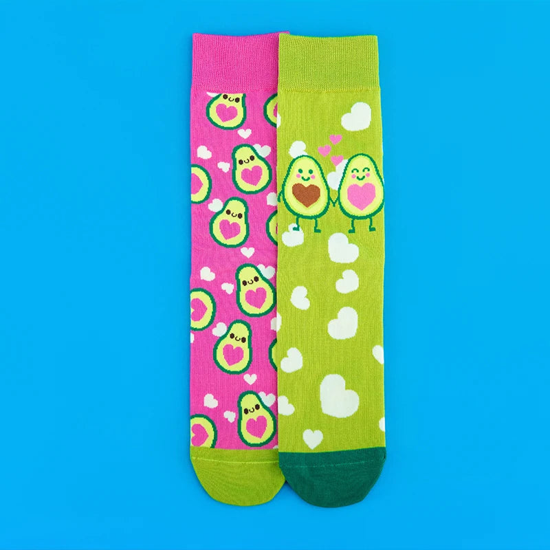 Avocado Heart Print Cotton Blend Mid Calf Socks - 6
