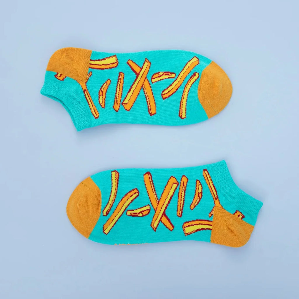 Cotton Blend French Fry Print Unisex Low Cut Socks