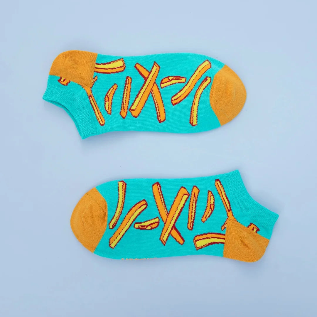 Cotton Blend French Fry Print Unisex Low Cut Socks