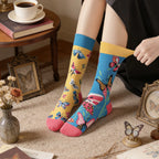 Cotton Blend Butterfly Floral Pattern Mid Calf Socks