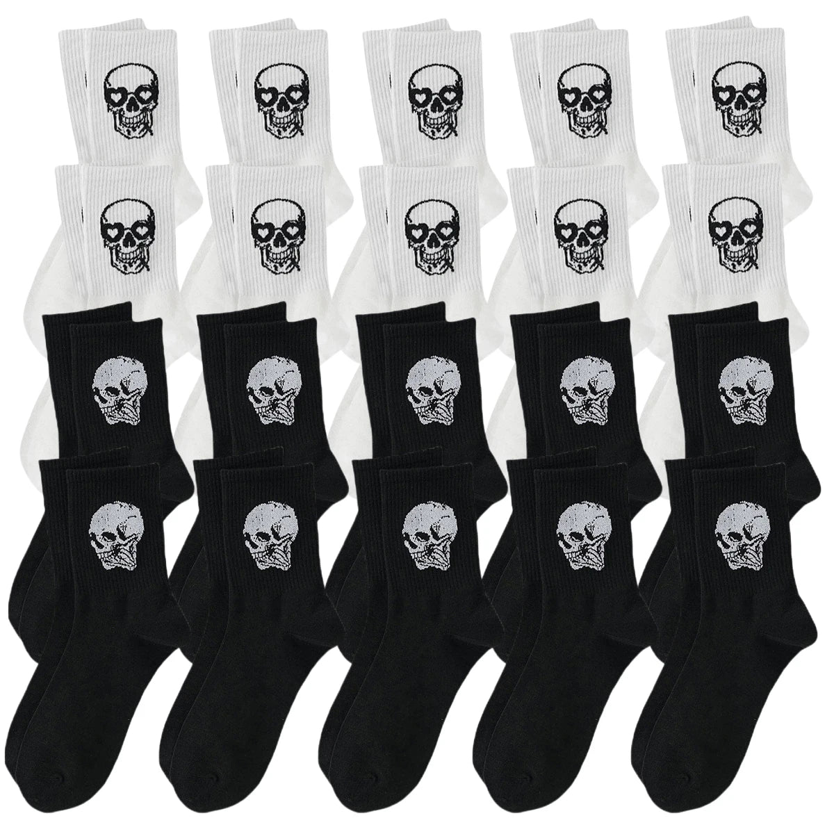 Men Polyester Elastane Skull Pattern Crew Socks