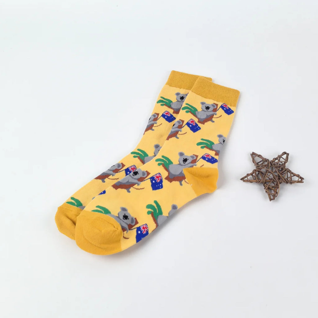 Cotton Blend Koala Pattern Mid Calf Casual Socks