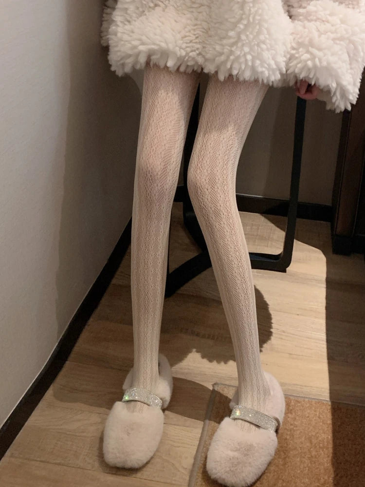 Floral Jacquard Nylon Elastane Mesh Stockings - 1