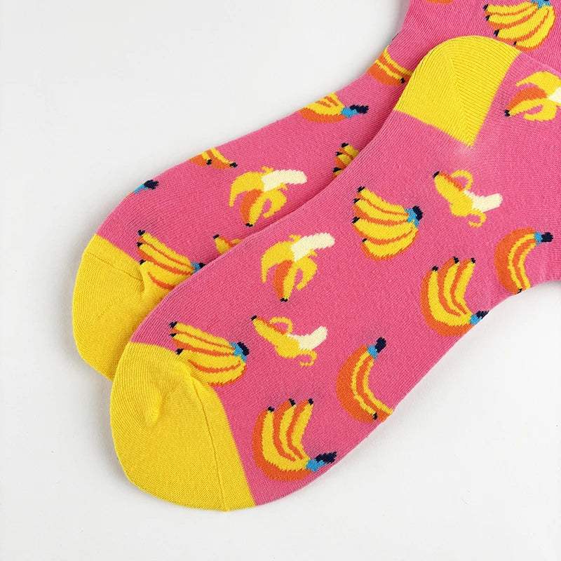 Cotton Blend Banana Print Mid Calf Casual Socks