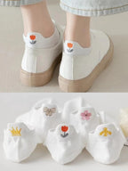 Polyester Blend Floral Print Low Cut Ankle Socks 5 Pack