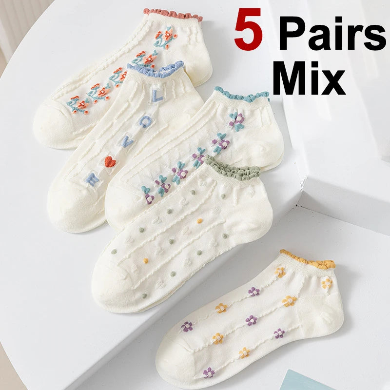 Floral Polyester Elastane Low Cut Socks