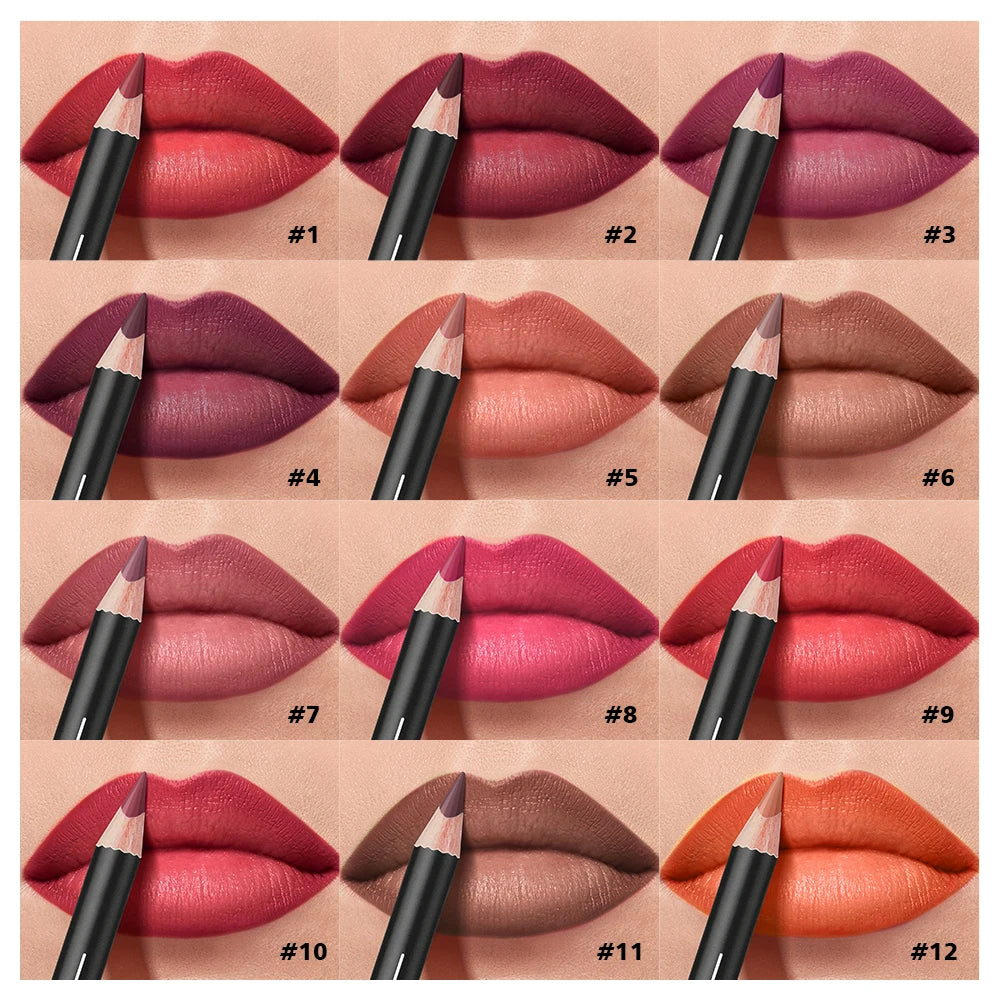 12 Piece Waterproof Matte Lip Liner Pencil Set - 3