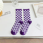 Cotton Blend Plaid Pattern Mid Tube Unisex Socks