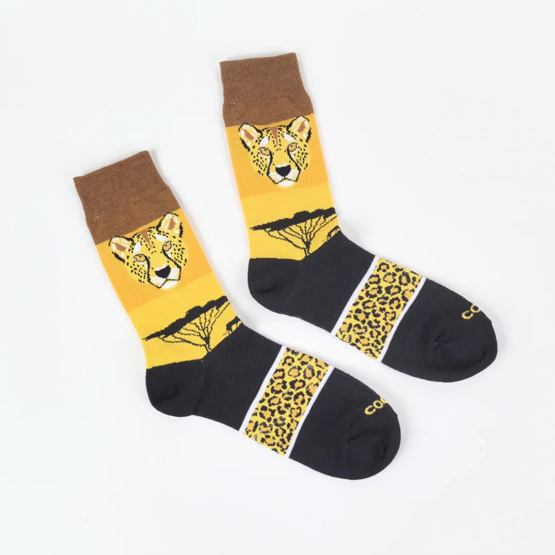 Cotton Blend Cheetah Print Mid Calf Crew Socks - 7