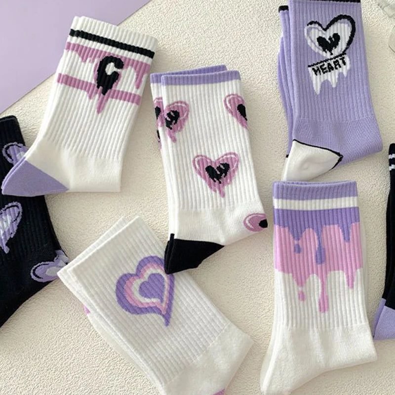 Polyester Elastane Heart Print Mid Tube Socks