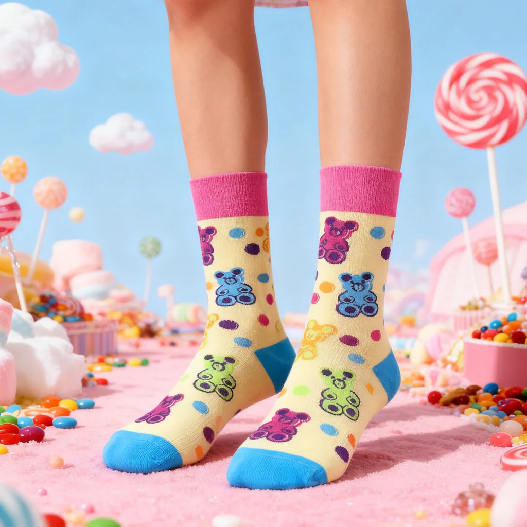 Cotton Blend Bear Print Casual Mid Tube Socks