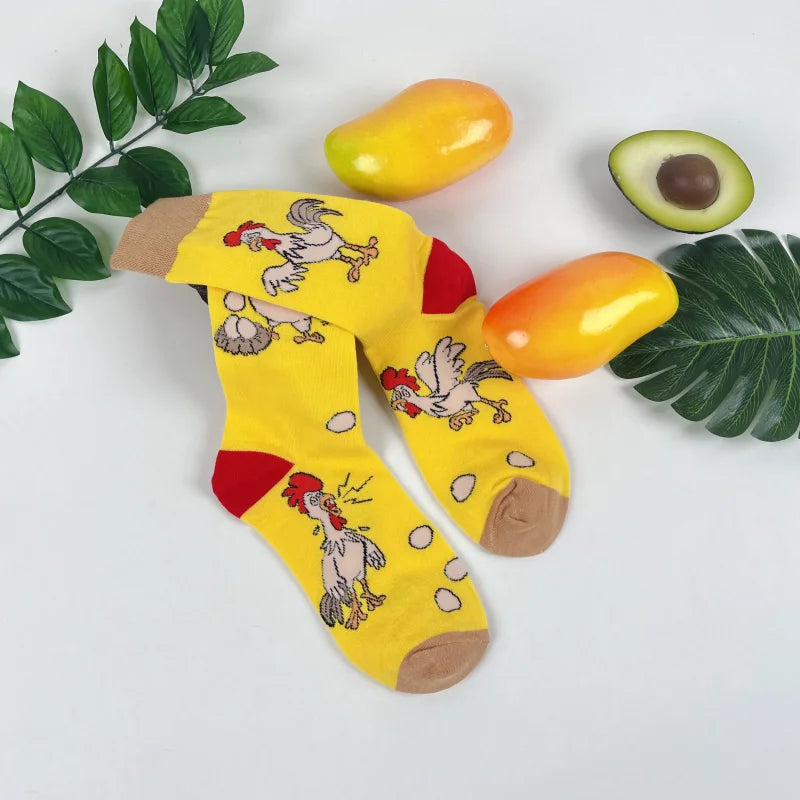 Cotton Blend Hen Pattern Crew Socks - 6