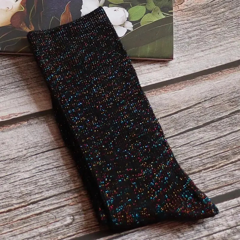 Shiny Metallic Cotton Blend Mid Tube Casual Socks