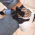 Polyester Nylon Fishnet Bow Ankle Socks