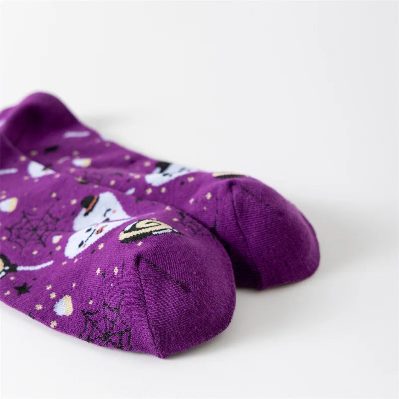 Cotton Blend Halloween Pattern Mid Calf Socks 3 Pair Set