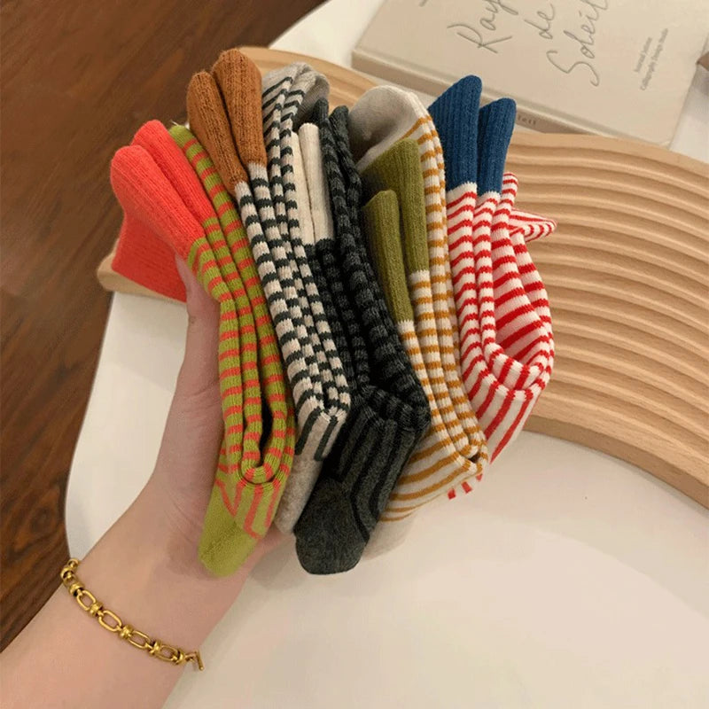 Striped Polyester Elastane Crew Socks Women