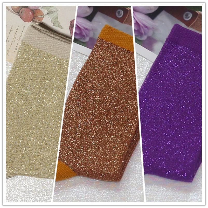 Cotton Blend Glitter Knit Women Casual Crew Socks