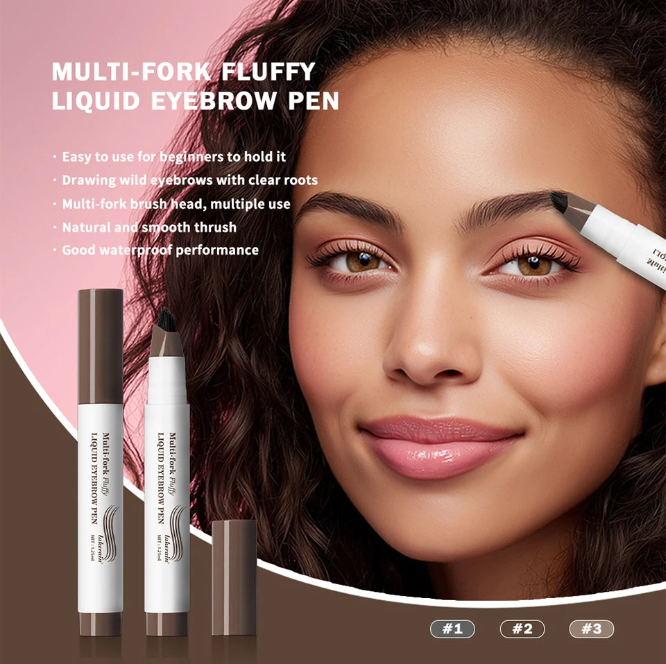 Liquid Eyebrow Pencil Multi Prong Brush Waterproof Makeup Pen