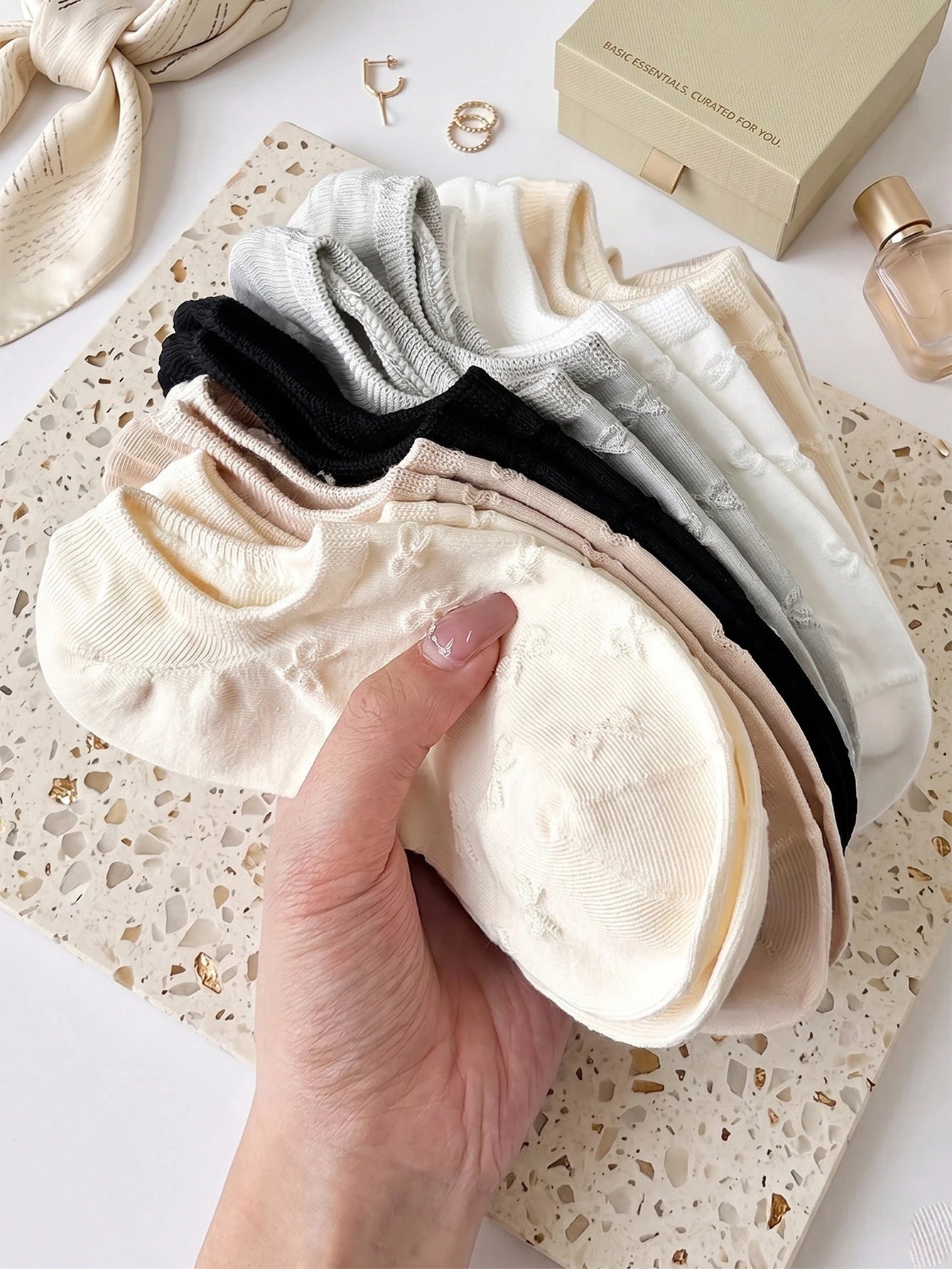 Polyester Elastane Low Cut Ankle Socks For Women 5 Pairs - 8