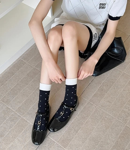 Polyester Elastane Polka Dot Mid Tube Casual Socks 3 Pairs