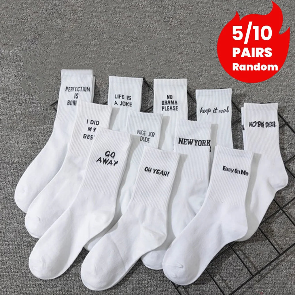 Polyester Elastane Blend Crew Socks With Letter Design
