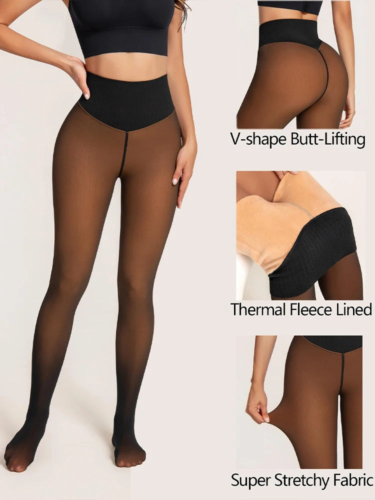 Fleece Lined Translucent High Waisted Thermal Tights