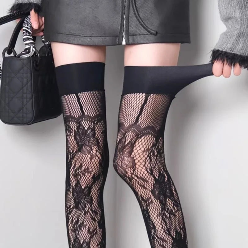 Floral Lace Fishnet Pantyhose High Waist Mesh Stockings