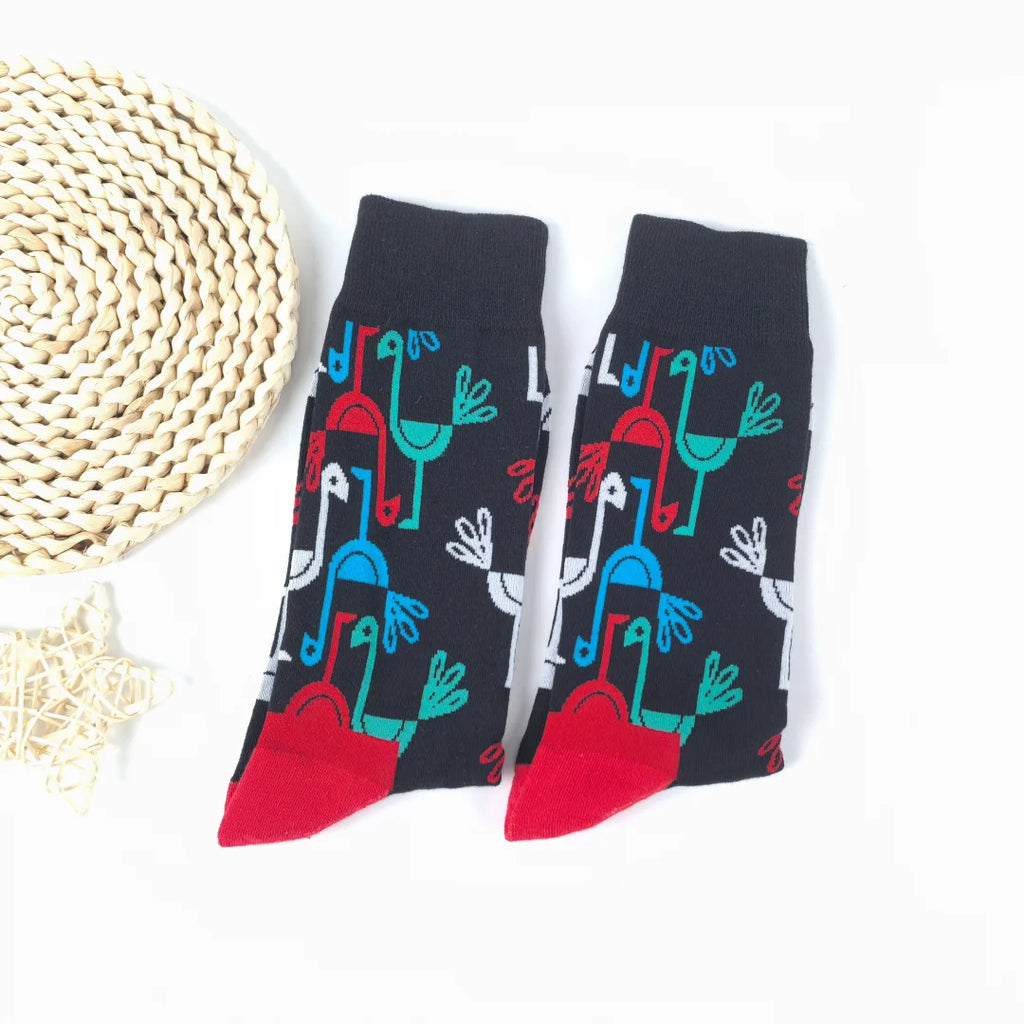 Cotton Blend Flamingo Print Mid Calf Socks