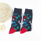 Cotton Blend Flamingo Print Mid Calf Socks
