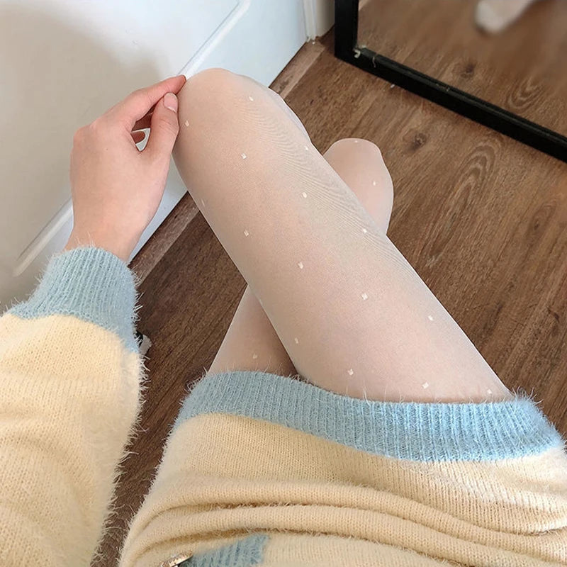 Polyester Polka Dot Tights Skin Effect Thermal Stockings
