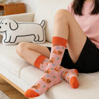 Cotton Blend Puppy Print Mid Calf Casual Socks