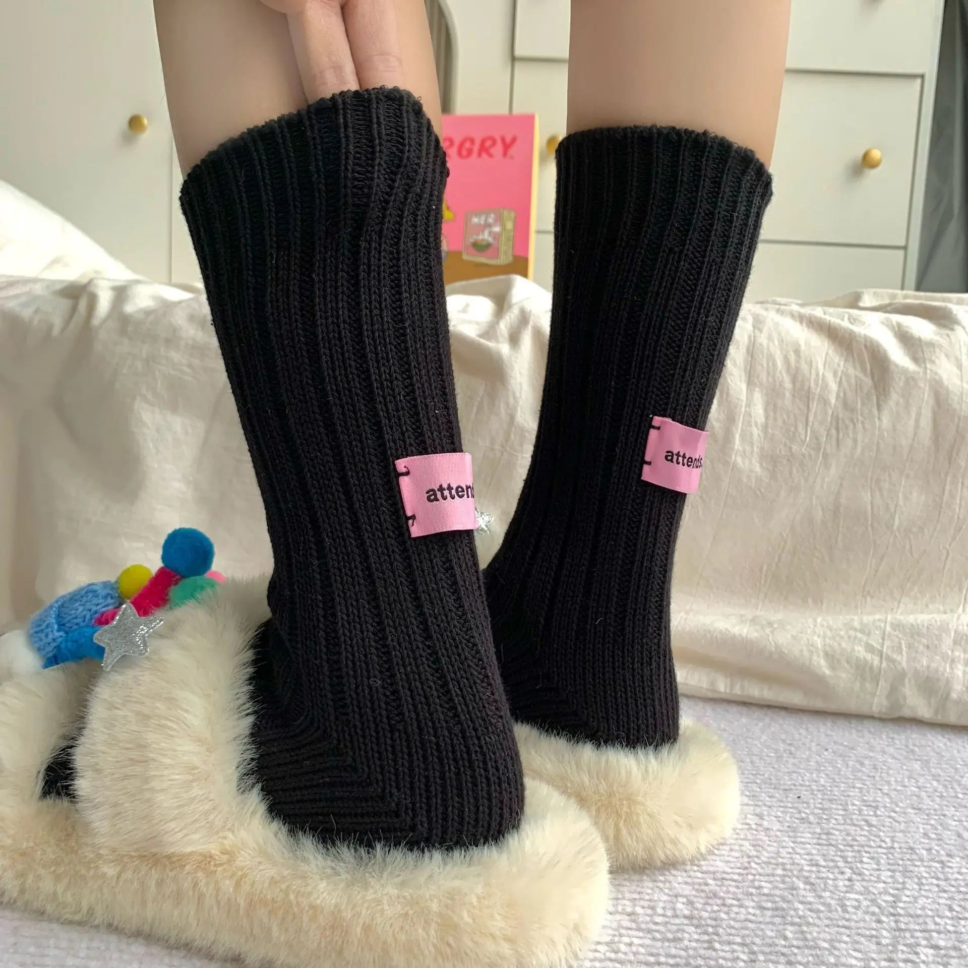 Thick Cotton Knit Mid Tube Crew Socks - 21