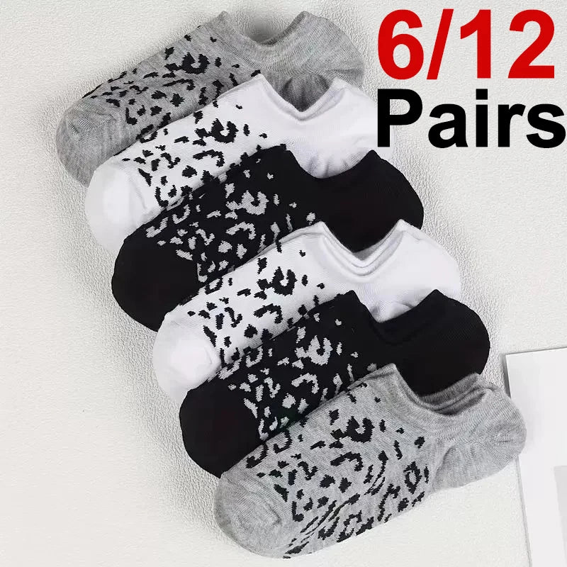 Leopard Print Polyester Blend Low Cut Casual Boat Socks - 1