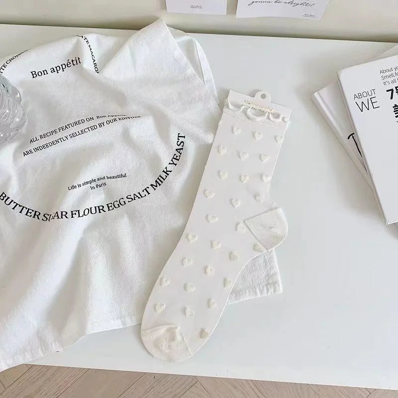 Polyester Mesh Heart Pattern Breathable Womens Socks
