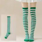 Striped Cotton Polyester Thigh High Stockings