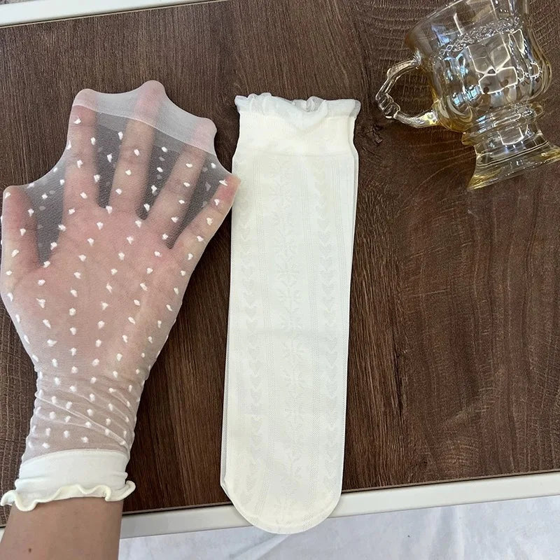 Polyester Elastane Lace Mid Tube Socks - 2