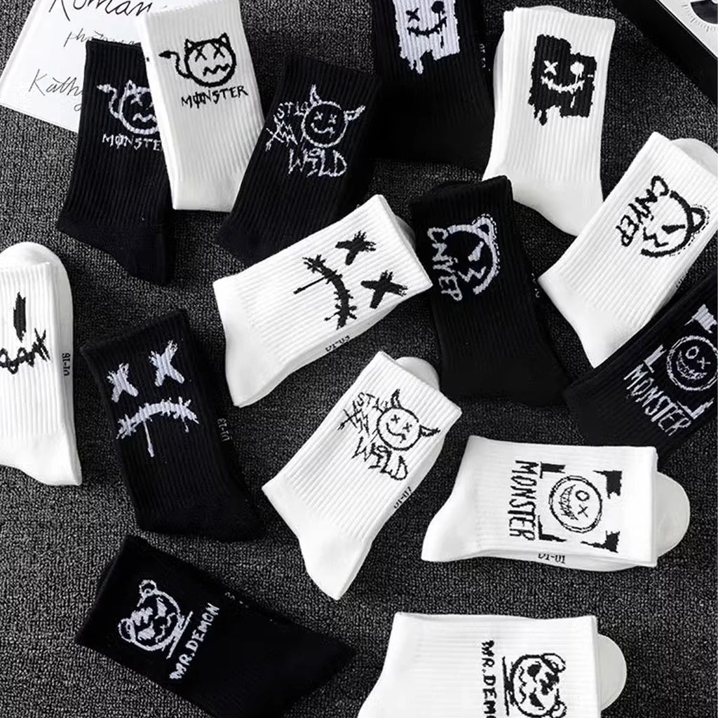 Polyester Elastane Cartoon Bear Crew Socks Five Pair Set