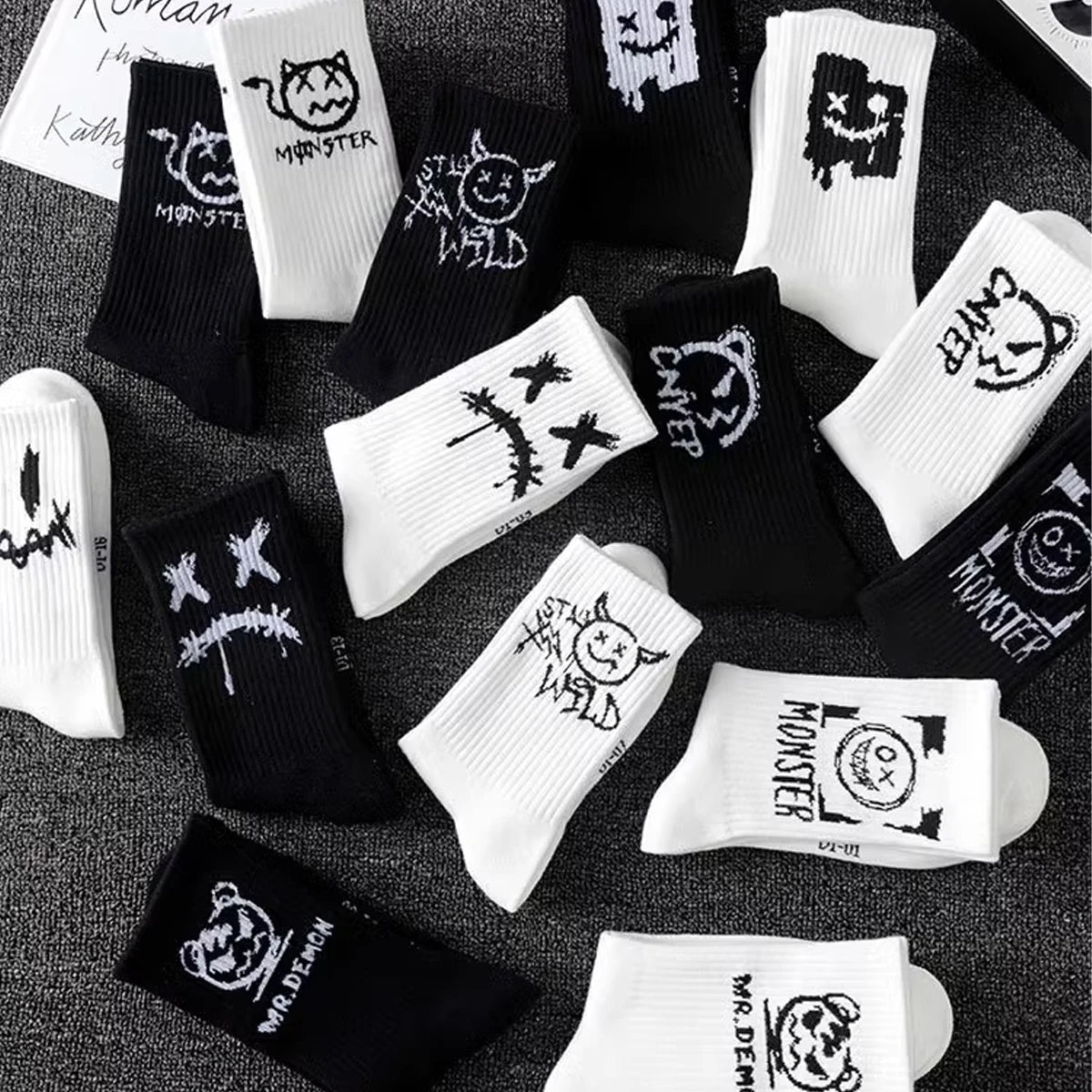 Polyester Elastane Cartoon Bear Crew Socks Five Pair Set