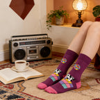 Cotton Blend Disco Cow Print Mid Calf Socks