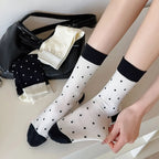Polyester Elastane Polka Dot Mid Tube Casual Socks 3 Pairs