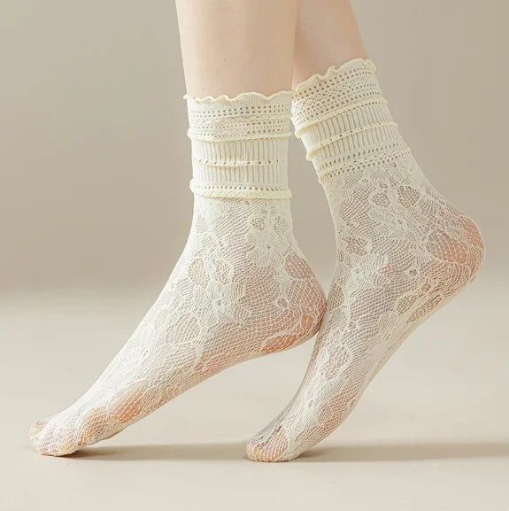 Lace Mesh Knit Ankle Socks Breathable Hollow Out Stockings