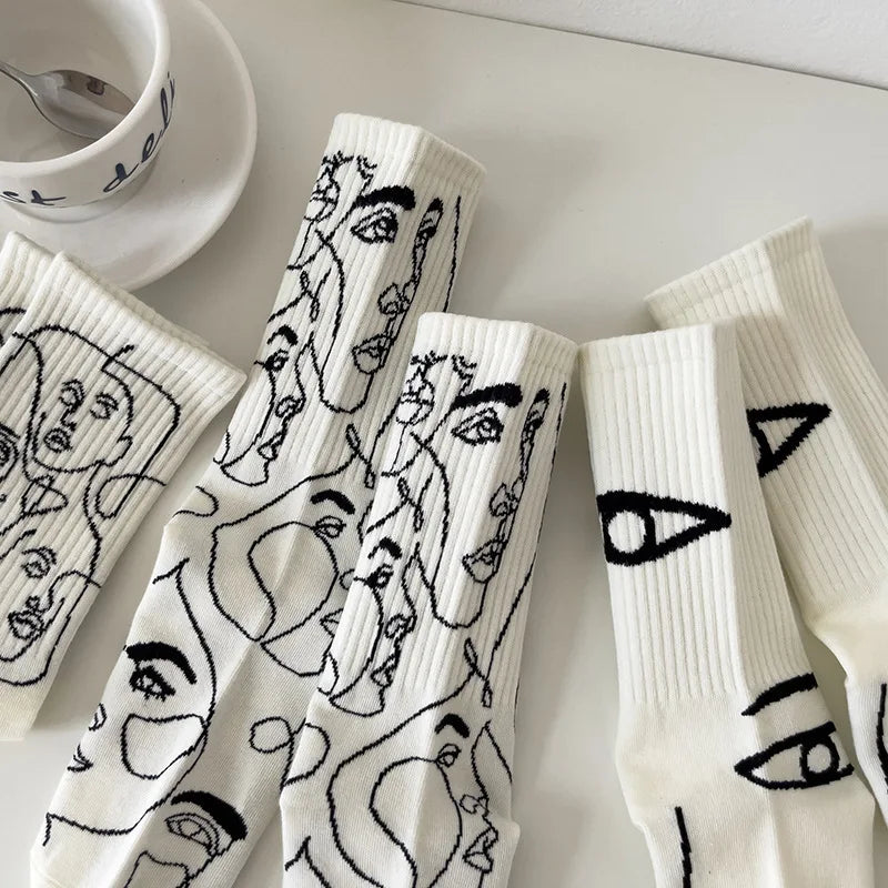 Cotton Blend Abstract Graphic Crew Socks - 4