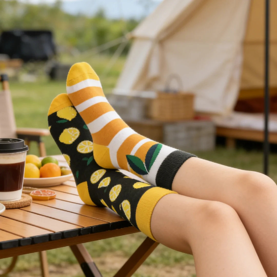 Cotton Lemon Print Mid Calf Casual Socks - 3